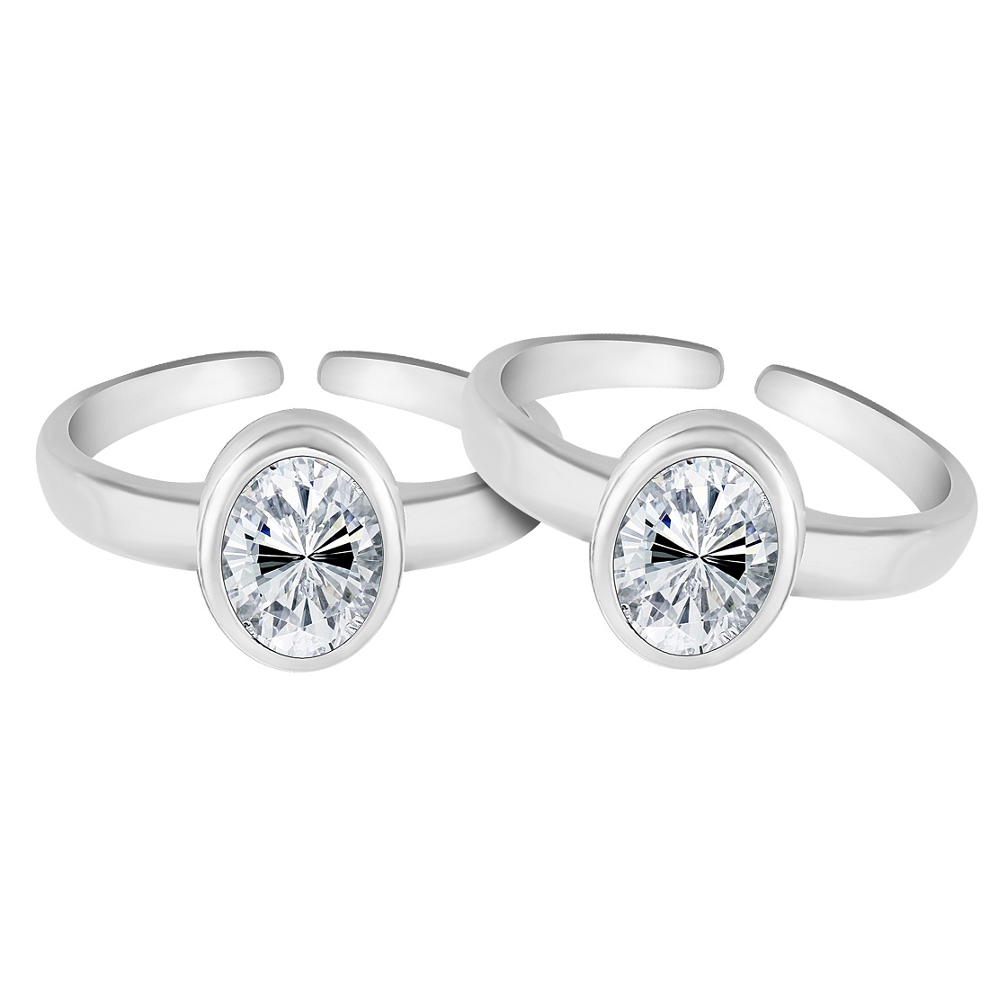 MJTR0280 2 Oval shape design white stone silver toe ring for women