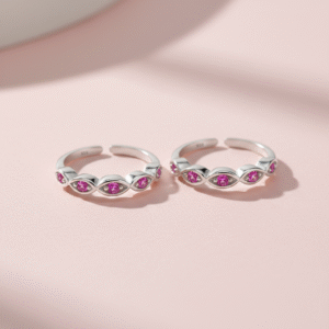 Silver toe ring with cz stones