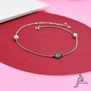 Pearl Embellished Evil Eye Charm Anklet in 925 sterling silver