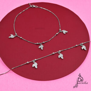 Crystal Leaf Charms Anklets in 925 sterling silver