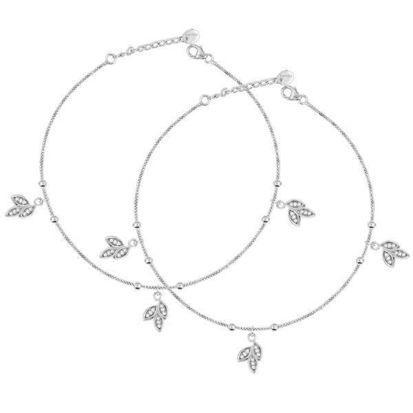 Crystal Leaf Charms Anklets in 925 sterling silver