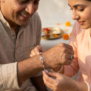 Om Rudraksh Rakhi Bracelet with sacred Rudraksh beads and Om charm