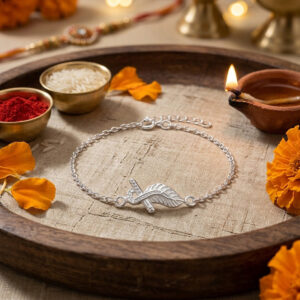 Flute with Mor Pankh Rakhi Bracelet in 925 Silver