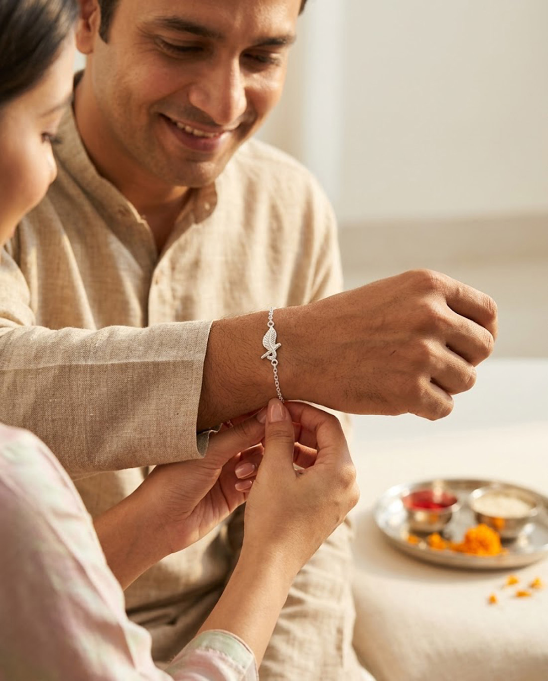 261 Flute with Mor Pankh Rakhi Bracelet in 925 Silver