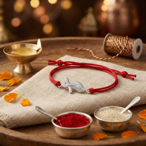 Flute with Mor Pankh Rakhi in Cotton Thread
