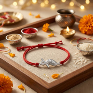Flute with Mor Pankh Rakhi in Cotton Thread