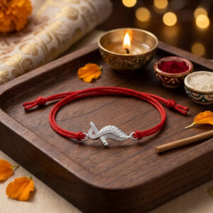 Flute with Mor Pankh Rakhi in Cotton Thread