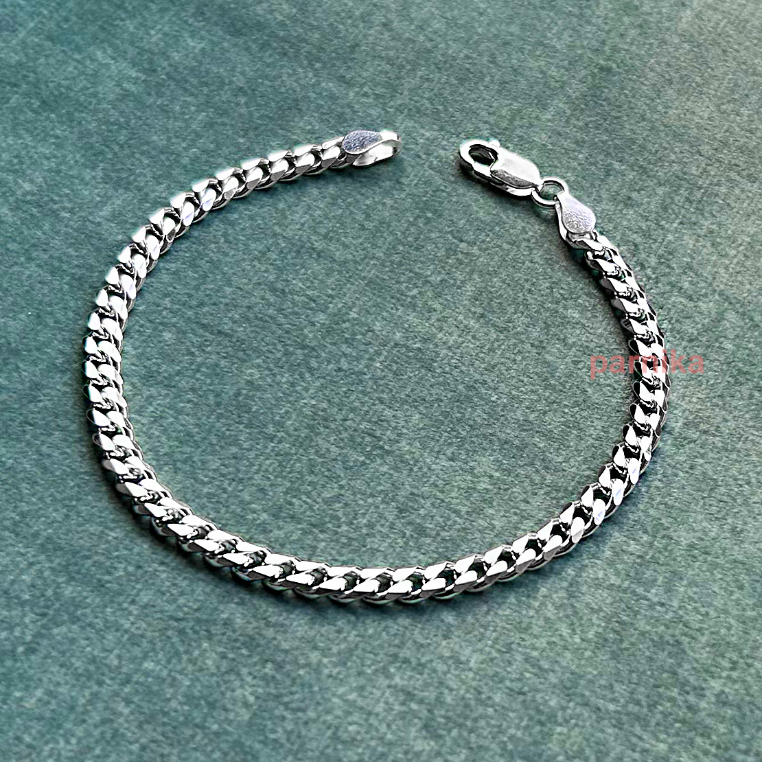 MJBR0016 5 Curb design pure silver mens bracelet
