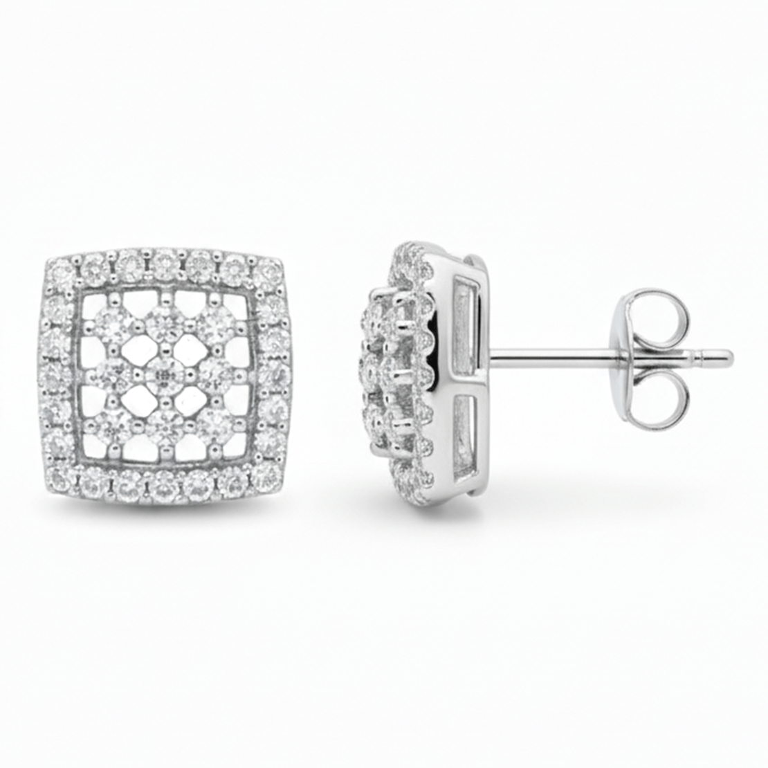 Square CZ Cluster Earrings