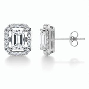Emerald Cut CZ Halo Earrings