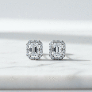 Emerald Cut CZ Halo Earrings
