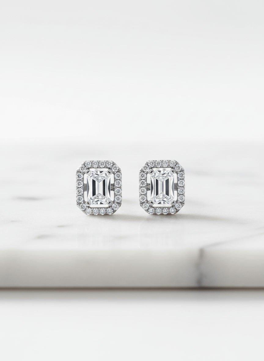 Emerald Cut CZ Halo Earrings Emerald Cut CZ Halo Earrings