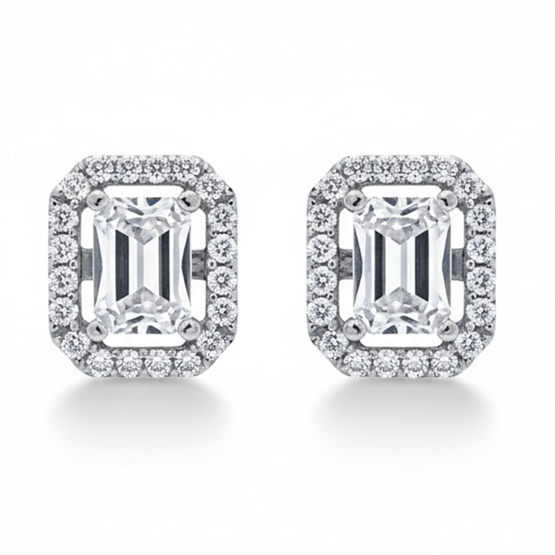Emerald Cut CZ Halo Earrings Emerald Cut CZ Halo Earrings