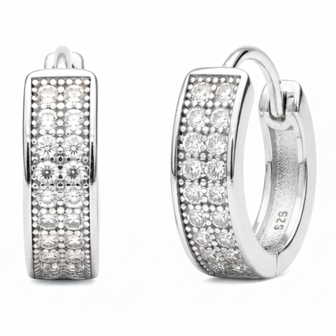 Double Layer CZ Huggie Hoops