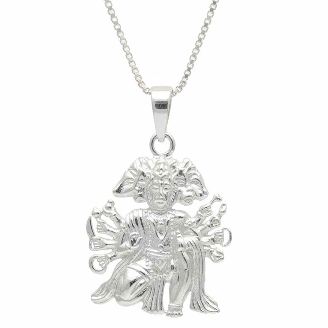 Five-faced Hanuman pendant necklace with intricate design and detailed facial features