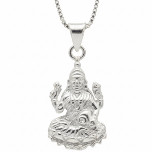 Lakshmi Goddess Pendant - Silver-toned figurine hanging from chain necklace