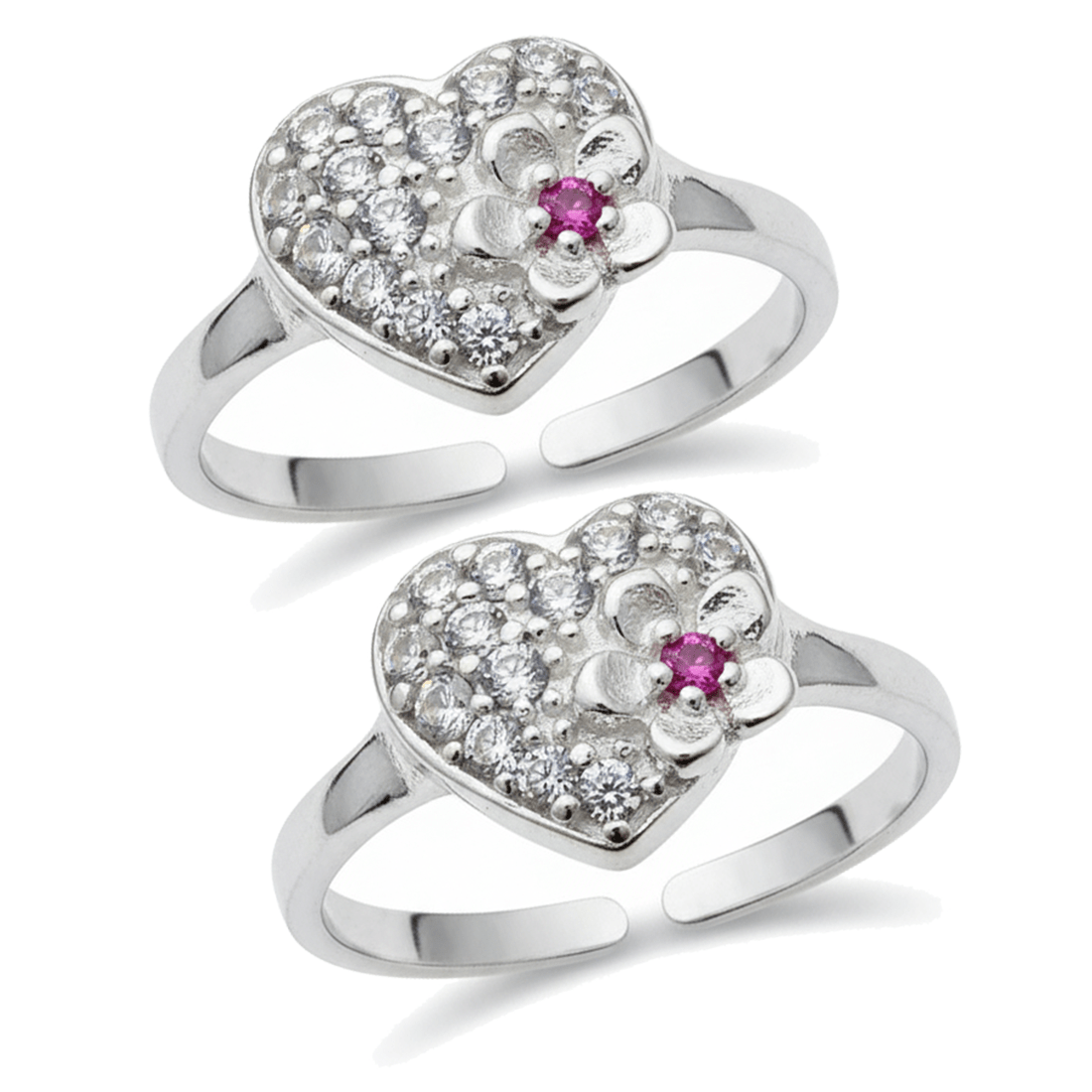 Flower in Heart CZ Toe Rings Flower in Heart CZ Toe Rings