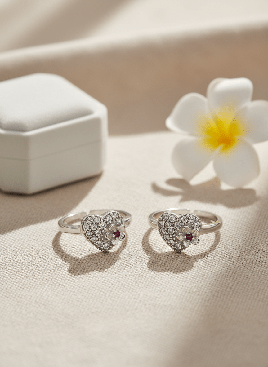Flower in Heart CZ Toe Rings Flower in Heart CZ Toe Rings