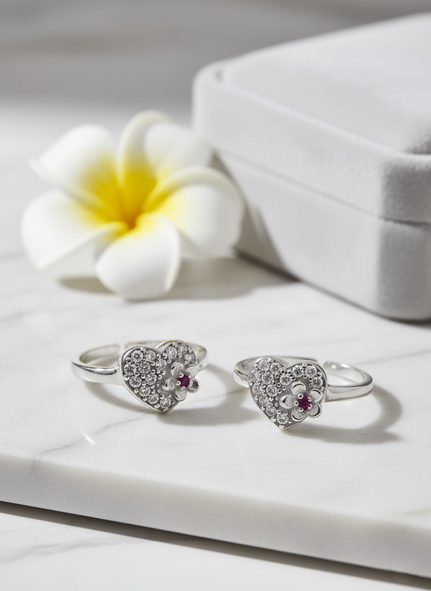 Flower in Heart CZ Toe Rings Flower in Heart CZ Toe Rings