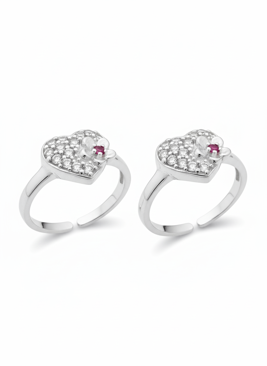 Flower in Heart CZ Toe Rings Flower in Heart CZ Toe Rings