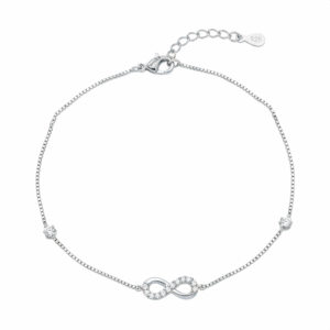 Infinity Halo CZ Bracelet with cubic zirconia stones and adjustable chain