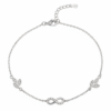 Infinity Leaf CZ Halo Bracelet with sparkling cubic zirconia embellishments and delicate leaf charm details on adjustable chain