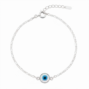 Evil Eye Bracelet with Blue Charm on Silver Box Chain for Women