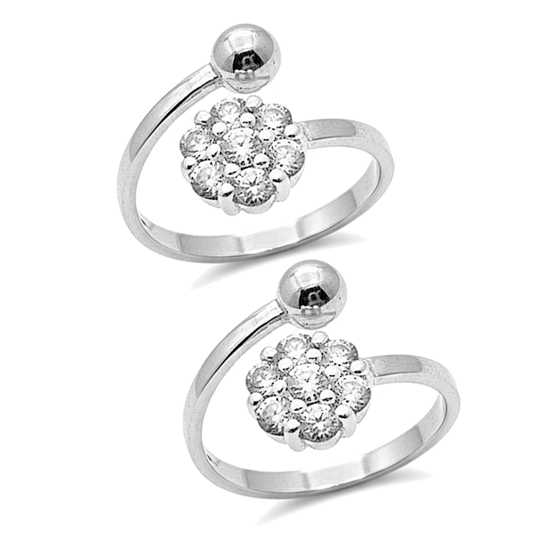 MJTR0377 1 Floral Design CZ Cluster Toe Rings Adjustable Open Toe Ring