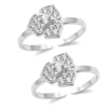 Floral CZ embellished open toe ring pair with cubic zirconia stones