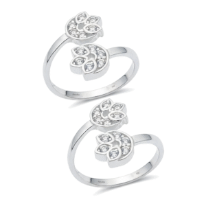 Twin Lotus Petal Adjustable CZ Toe Rings with sparkling cubic zirconia stones