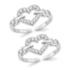 CZ heart infinity toe rings pair with adjustable fit cubic zirconia stones