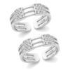 Adjustable Triple Band CZ Toe Rings with Brilliant Cubic Zirconia Stones - Pair