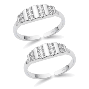 Triple cluster CZ toe rings pair silver finish