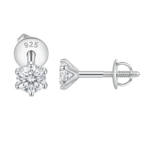 White Solitaire CZ Earrings Screw Back Clutch 925 Sterling Silver