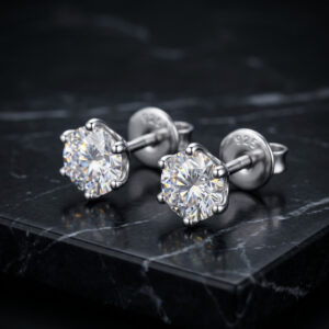 White Solitaire CZ Earrings Screw Back Clutch 925 Sterling Silver