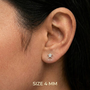White star CZ earrings screw back clutch - unisex cubic zirconia stud earrings for kids and adults