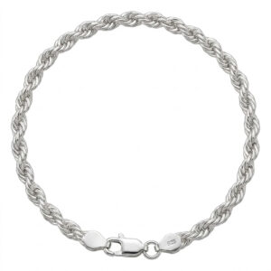 925 Sterling Silver twisted rope chain bracelet with a polished finish and lobster clasp.