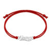 Red thread Rakhi bracelet with a 925 Sterling Silver Veera name centrepiece and adjustable sliding knot closure.