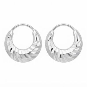 Pair of faceted 925 sterling silver hoop earrings with a sparkle cut textured finish