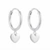 Pair of polished 925 sterling silver hoop earrings with hanging heart charms