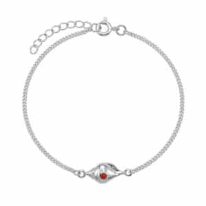 925 Sterling Silver Enamel Shankh Rakhi Bracelet featuring a polished shankh motif with a red enamel accent, fine chain, spring ring clasp, and adjustable extension chain.